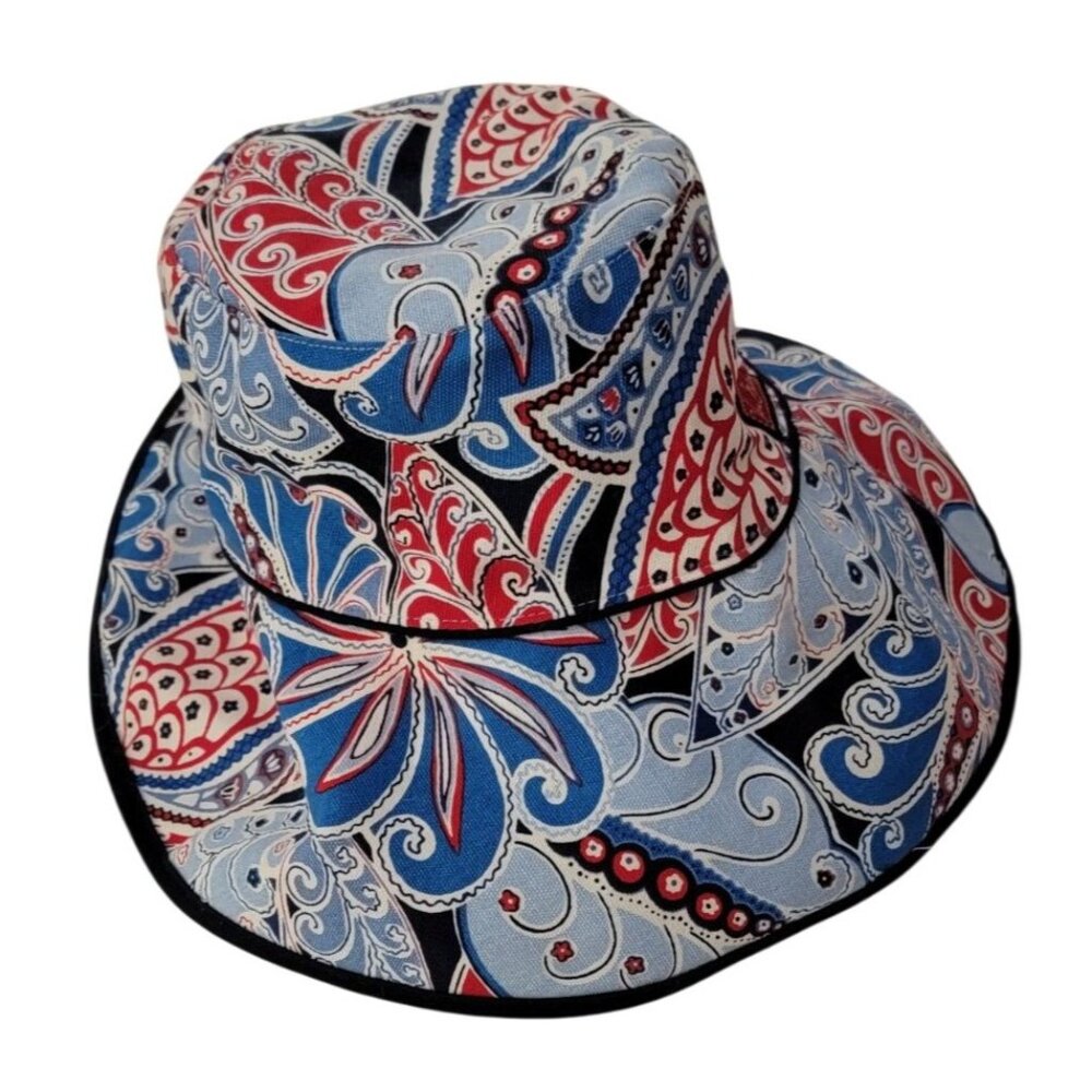 Vera Bradley Reversible Bucket Hat Red & Blue Paisley Floral Print Wide Brim - Picture 3 of 9
